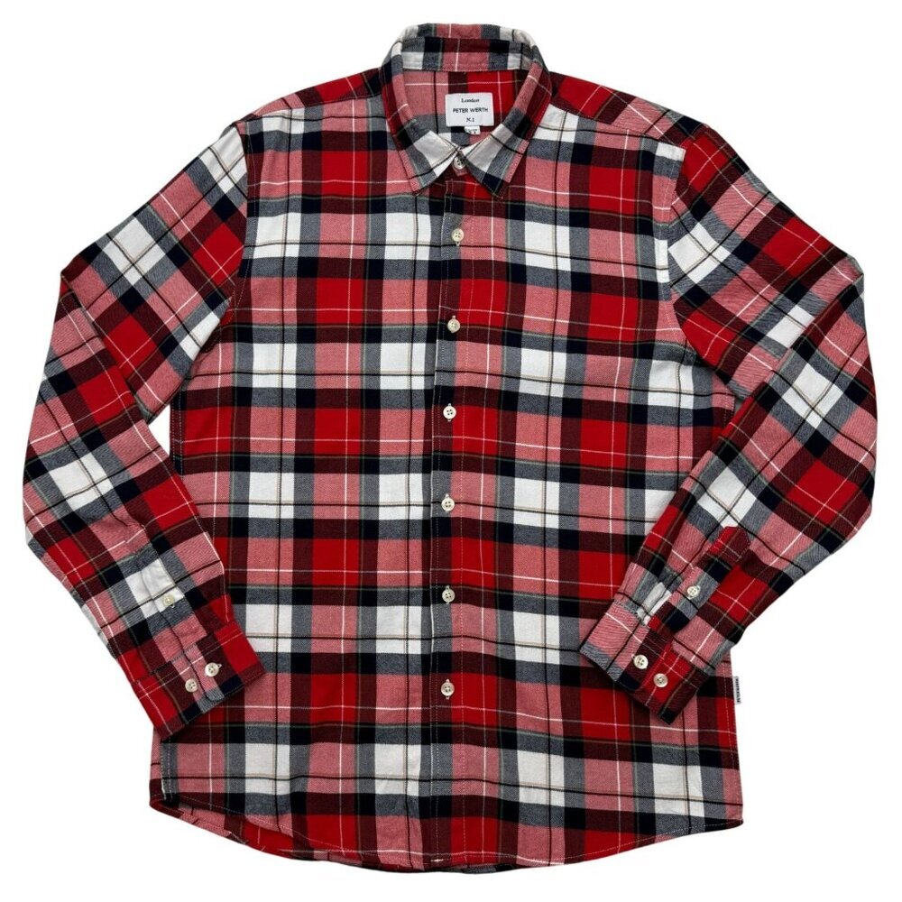 Peter Werth London Cotton Flannel Shirt Red Plaid Cabinecore Cozy Shirt‎ Mens S